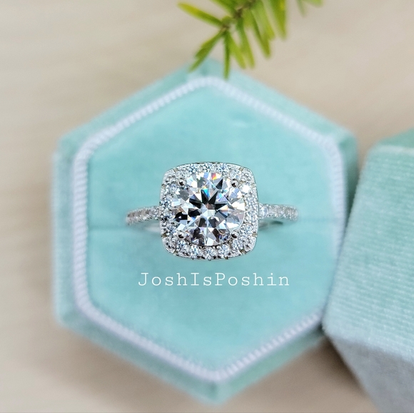 2CT. T.W. FL Moissanite cushion halo ring in sterling silver - Picture 10 of 13